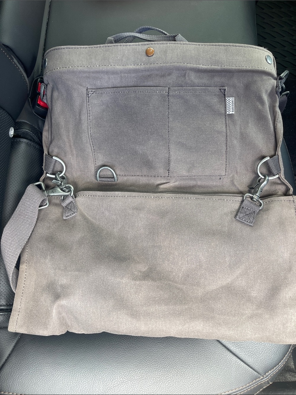 Barebones Men's Canvas Messenger Bag in Gray with Adjustable Strap